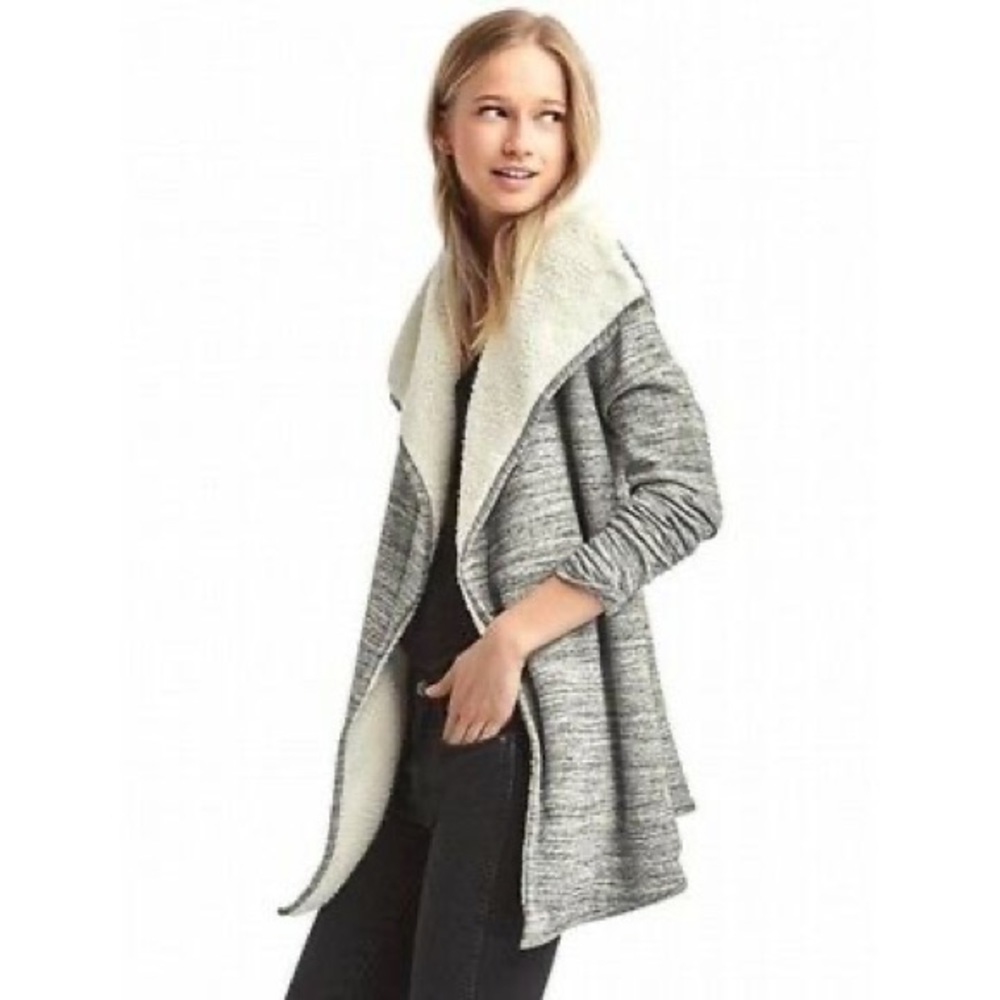 GAP Sherpa Lined Space Dye Cardigan Coat in gray marble!